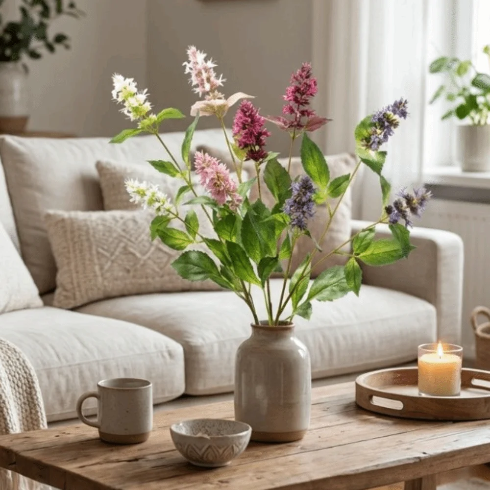 Planta Artificial de Pogostemon de 3 Cabezas, Tallo Alto, Simulación de Flor de Pogostemon, Flor Artificial de Plástico y Seda, Decoración de Jardín