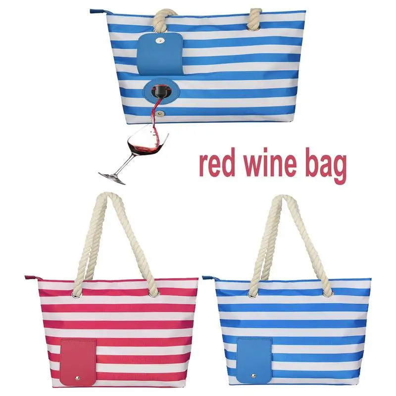 Wine Canvas Bag With Hidden Insulated Compartment Fashionable Casual Beach Tote Handbag For Outdoor Beaches Party