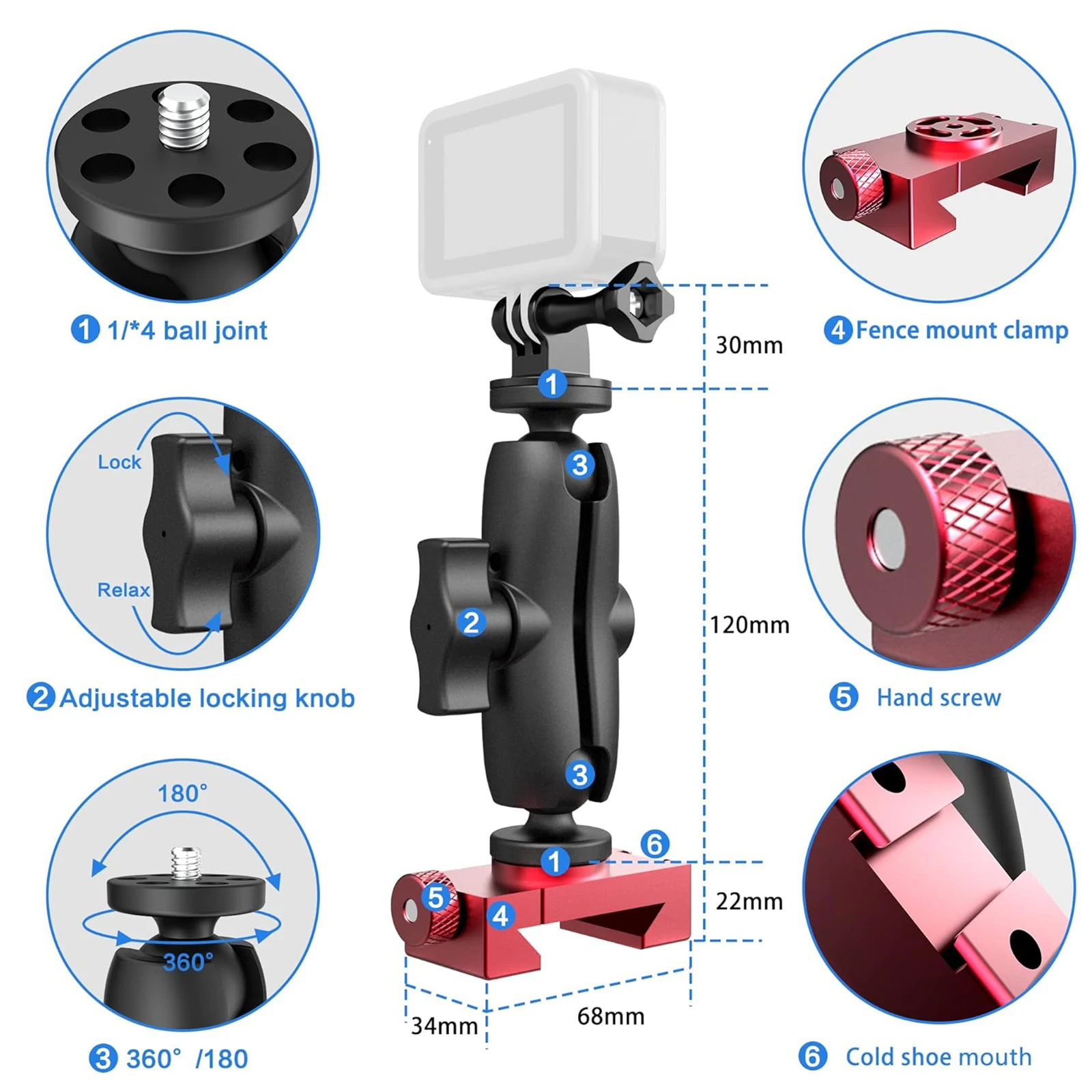 Lanxire Aluminium Hek Mount, Iphone Hek Mount Compatibel Met Gop, Telefoon, Mevo Start, Insta360 Voor Softbal, Tennis, Honkbal