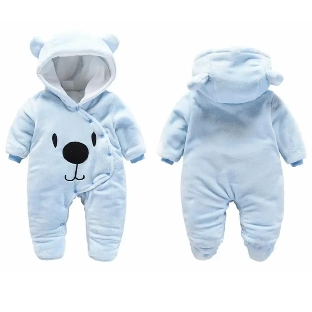 Infant Baby Autumn Winter Warmth Thickened Warm Velvet Long Sleeved Jumpsuit Newborn One-Pieces Comfortable Cute Hooded Clothing