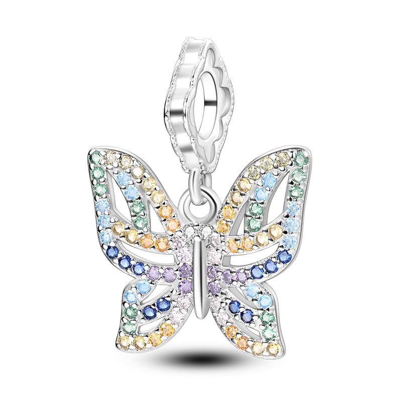 Colorful Butterfly Flower Charms Fit Pandora Original Bracelet 925 Sterling Silver Bead Pendant DIY Fine Jewelry Making