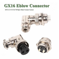 Elbow GX16 Aviation Plug Socket DF16 2/3/4/5/6/7/8/9 Pin Male Female Connector Open 16MM 90 Degree Elbow M16D Signal Connectors