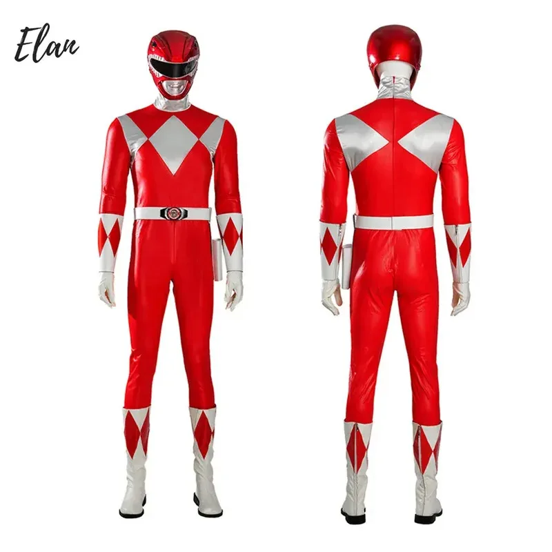 qq34Red Adult Man Cosplay Morpher Mighty Prince Geki Rangers Costume Battle Armor Jumpsuit Red Tyranno Soldier O view 2