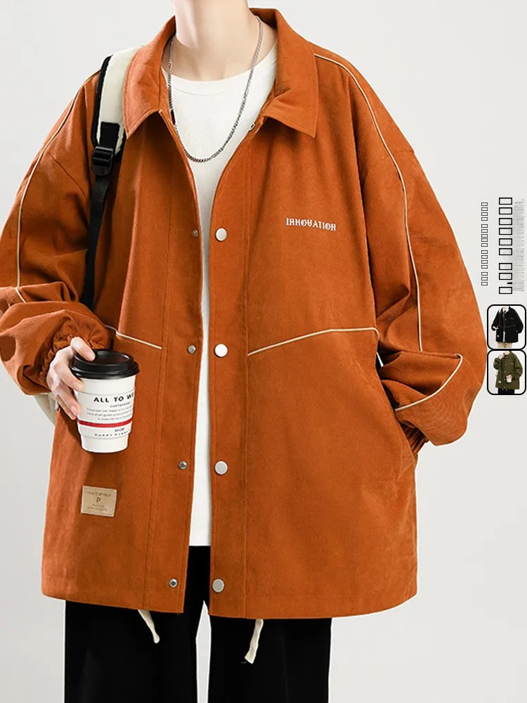 

Мужская демисезонная куртка свободного кроя для активного отдыха, с отложным воротником, в рабочем стиле, больших размеров, удобная, дышащая, из полиэстера