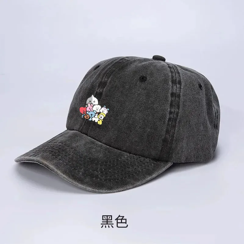BT21 동물 캐릭터 야구 모자 - 중성 워싱 코튼 프린트 스포츠 모자, 남녀 공용 자외선 차단 모자 썸네일 5