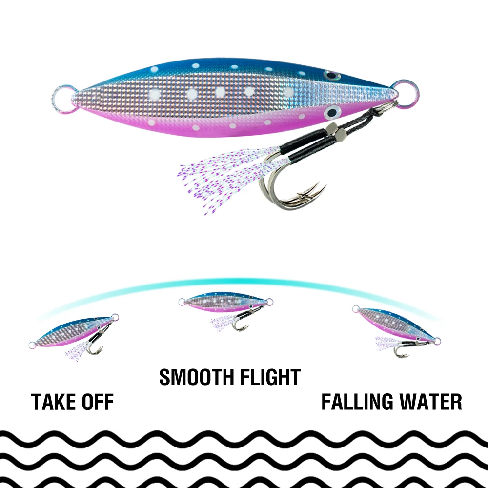 Luminous Metal Jig Casting Lure Fast Sinking 60g-150g Saltwater Bait with Sharp Assist Hooks Artificial Hard Bait for Bass Trout view 2