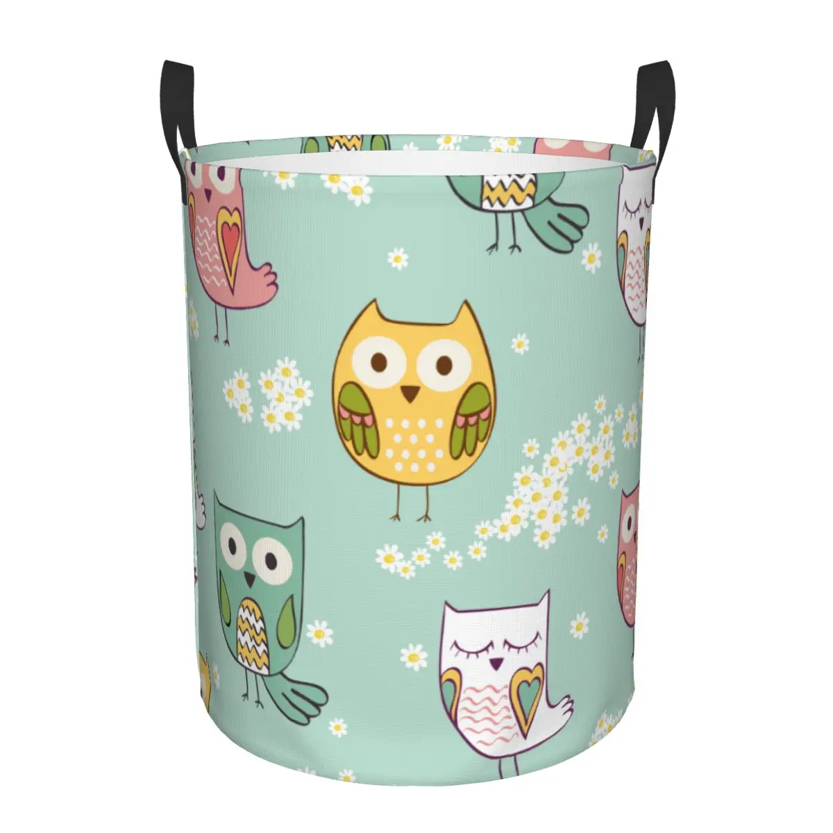 Folding Laundry Basket Cute Floral With Colorful Owls Round Storage Bin Large Hamper Collapsible Clothes Toy Bucket Organizer