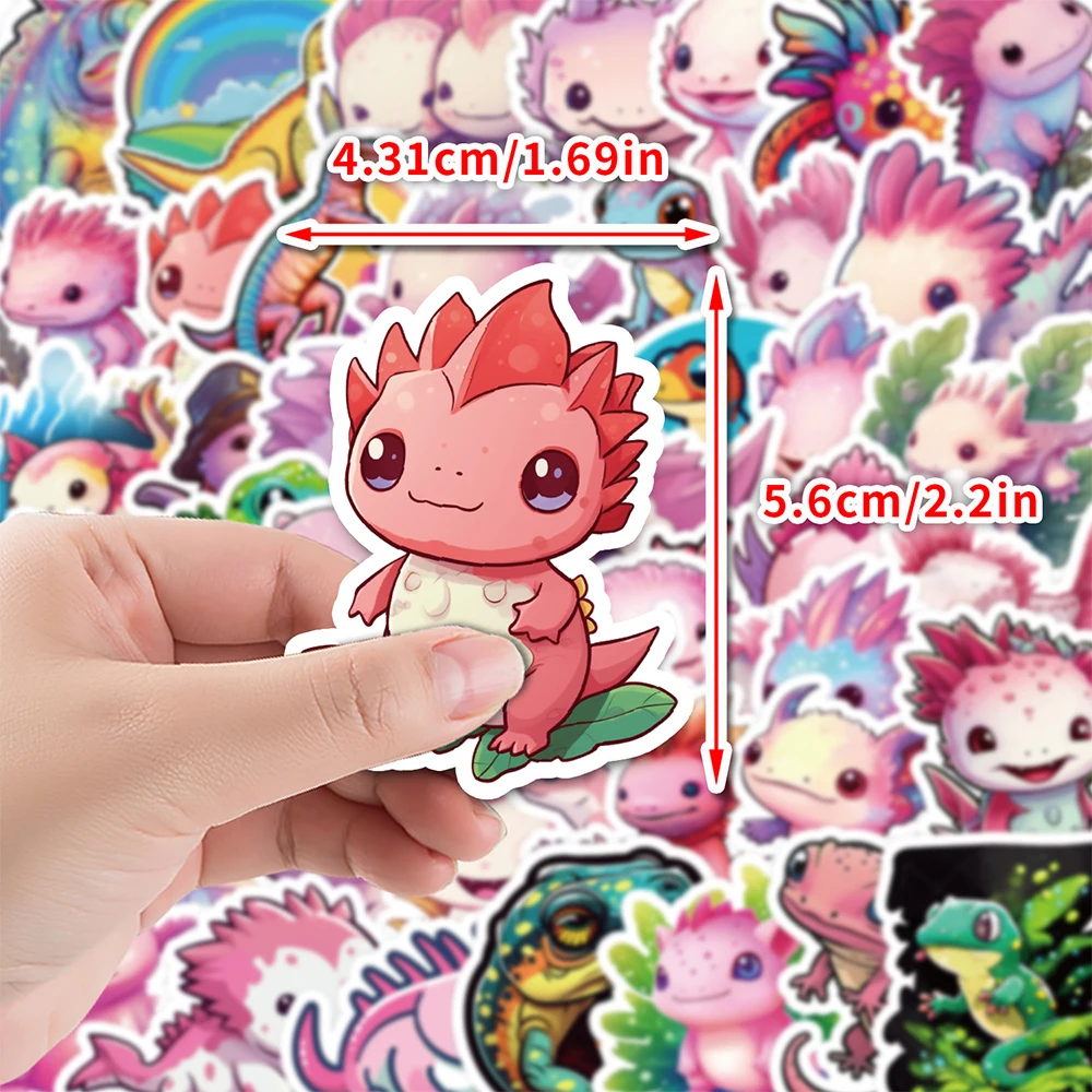 Autocollants de dessin animé Axolotl rose mignon pour enfants, autocollant de salamandre de dessin animé Kawaii, décalcomanie de téléphone de bouteille d'eau, jouet de scrapbooking, 10 pièces, 30 pièces, 50 pièces