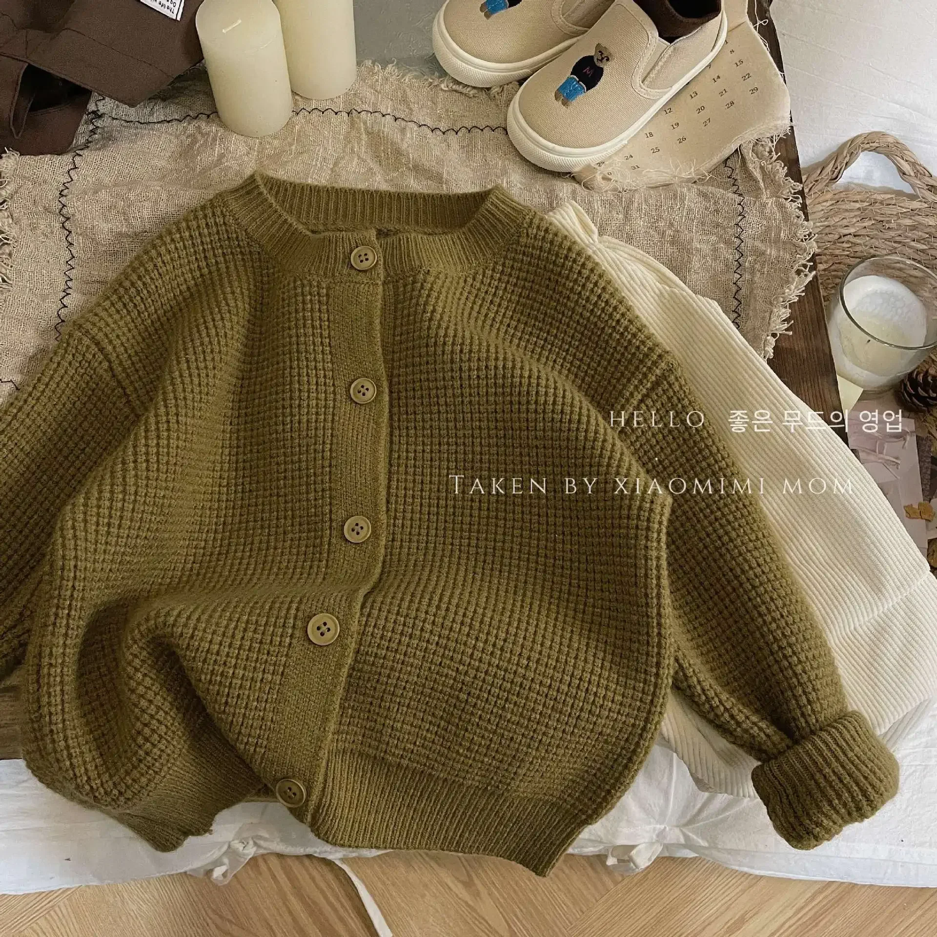 Fashion Spring Autumn Knitted Sweaters Green Yellow Single Breasted Coats Toddler Cardigans for Baby Boys Girls