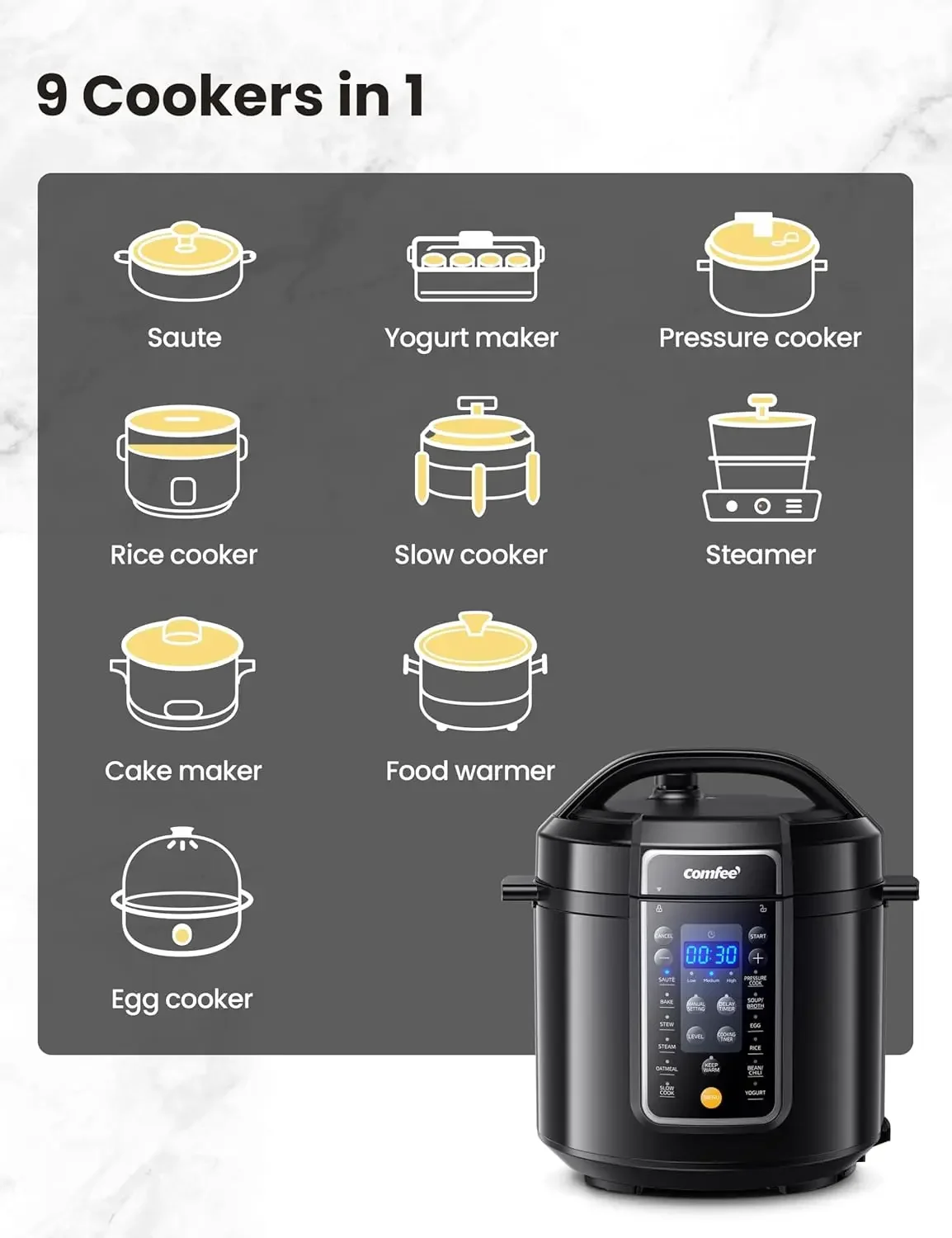 9-in-1 Electric Pressure Cooker 13 Presets Instant Multi Olla de Presion Slow Rice Cooker Steamer Sauté Yo