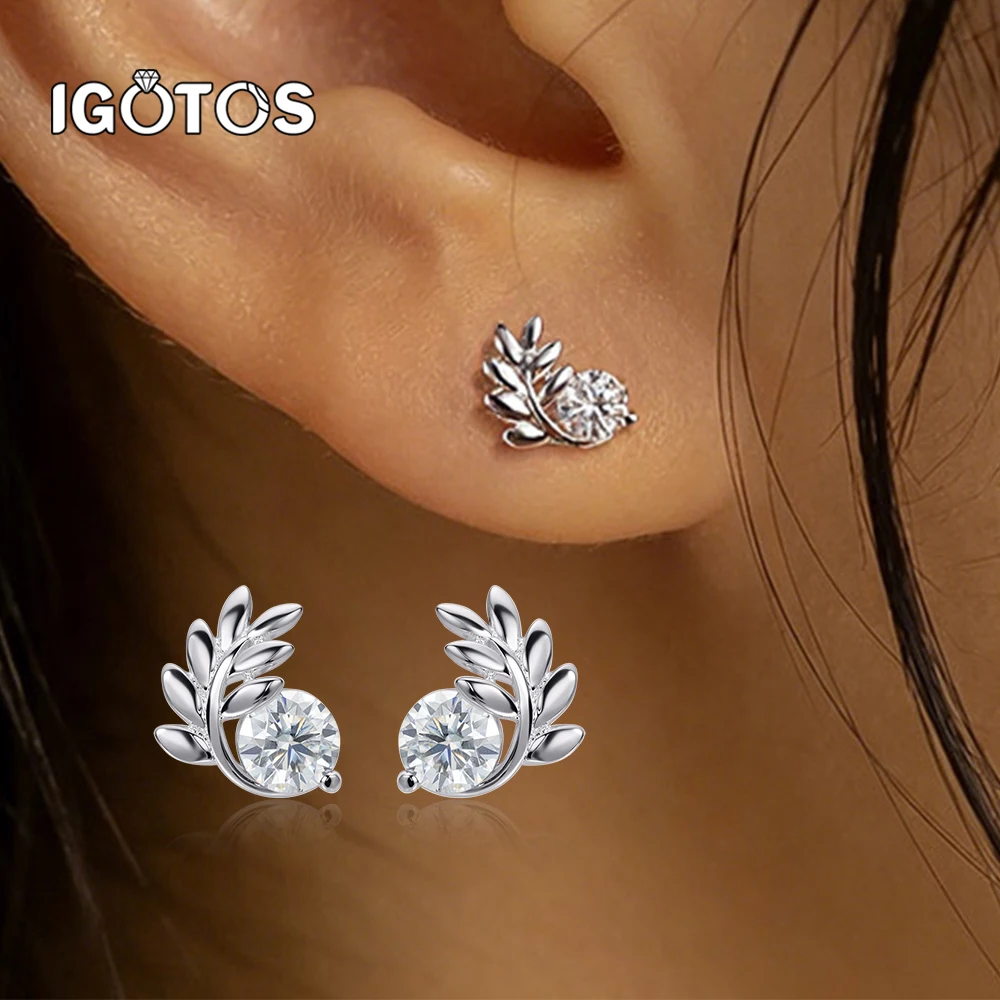 

3.5mm 0.2ct Moissanite Stud Earrings 925 Sterling Silver Leaf Shape Certified Lab Grown Diamond Women's Earrings Jewelry Gifts