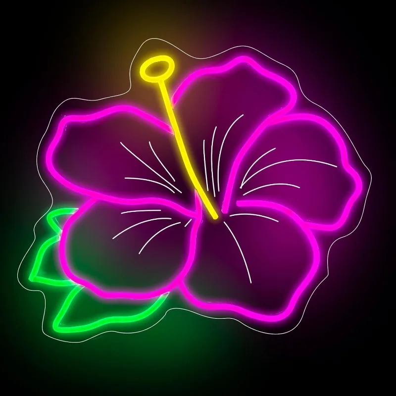 

Неоновая вывеска с цветком гибискуса для декора стен - светодиодная гавайская тропическая вывеска с розовой панелью, питание от USB, для комнат в гавайском стиле, USB