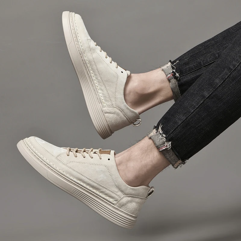 Męskie beżowe obuwie męskie z naturalnej skóry, antypoślizgowe, męskie buty do chodzenia Comfortabel Tenis Masculino, nowe obuwie na zewnątrz