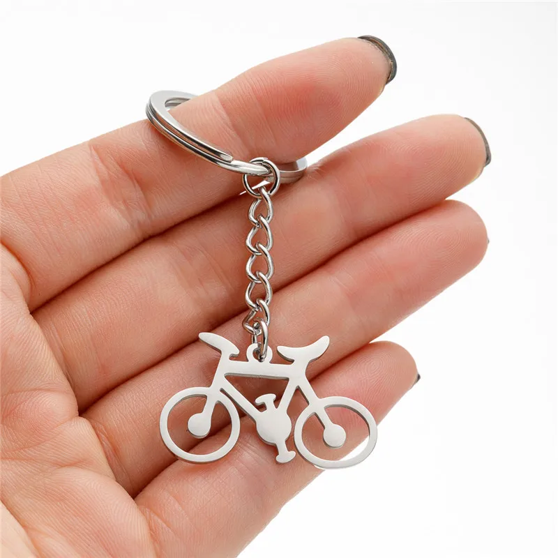 Punk Silver Color Stainless Steel Bicycle Keychain for Women Men Daily Jewelry Strap Waist Wallet Keyrings Car Bag Key Chains