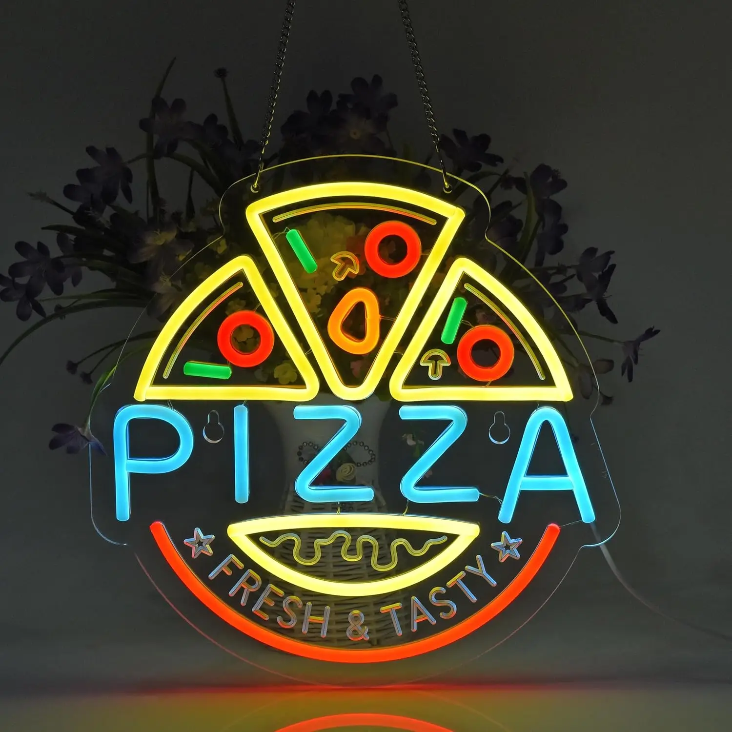 Pizza Neon Sign LED Fresh Tasty Neon Light Dimmable for Restaurant Kitchen Bedroom Game Room Shop Convenience Store Decor Gift