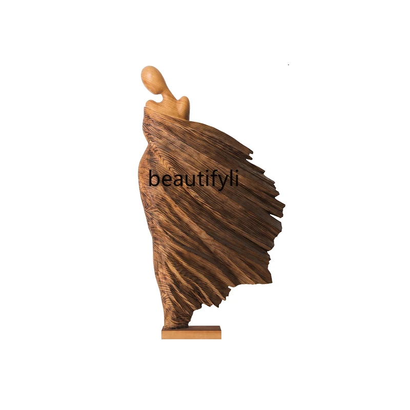 Large Wood Carving Statue of Liberty Floor Ornaments Villa Club Abstract Figure Sculpture Artwork Furnishings