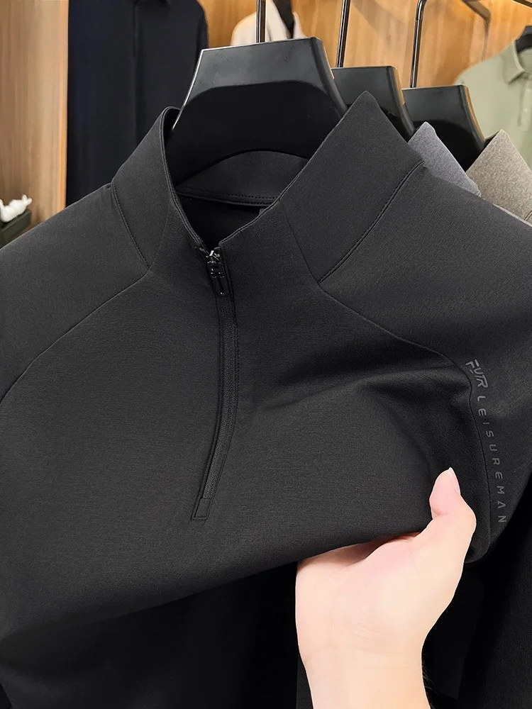 

Rn Men's Casual Long Sve T-irt Zipper Collar Loose Fit Spring Autumn New Sle Spor Comfortable Base irt