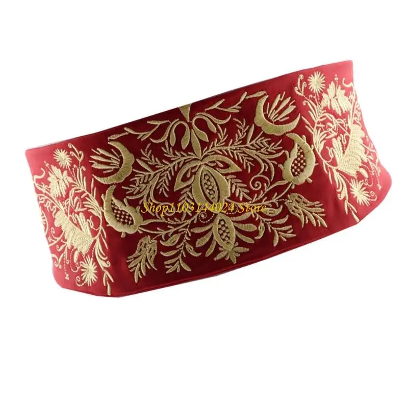 N5KE Traditional Chinese Wide Waist Sash Embroidery Belt For Women Hanbiuk Dance Performances Historical Reenactment