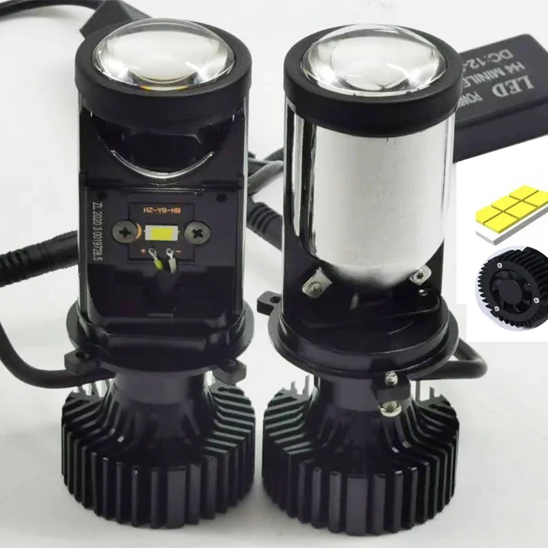 2pcs H4 LED Projector Mini Lens Auto H4 LED Headlight Bulbs Kit Conversion High Beam Low Beam 120W Turbo Fan Car Light Lamp