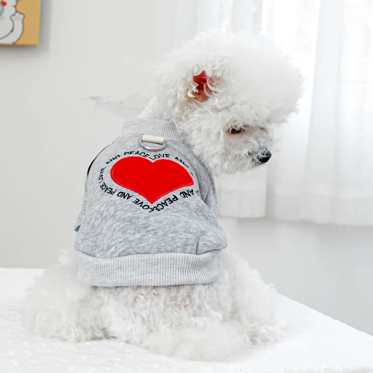 1PC Pet Clothing Spring and Autumn Gray Love and Peace Round Neck Shirt Suitable for Small and Medium sized Dogs