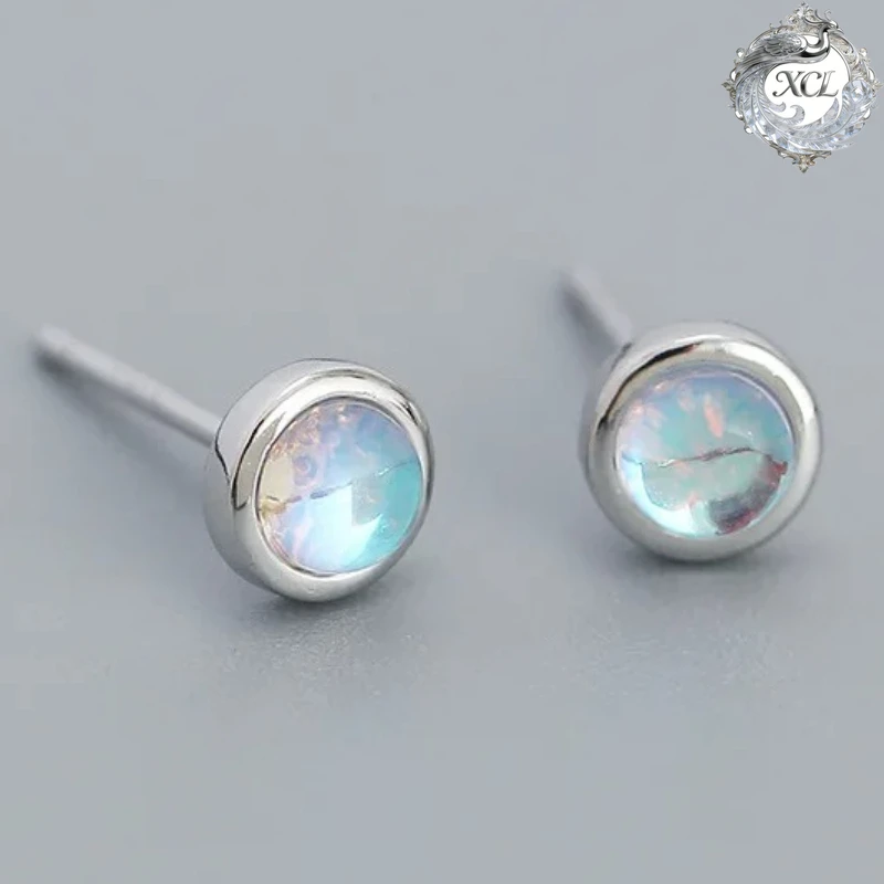

XCL 100% S925 Sterling Silver Geometric Round Agate Turquoise Stud Earrings Temperament Earrings Women Girls Jewelry Gift