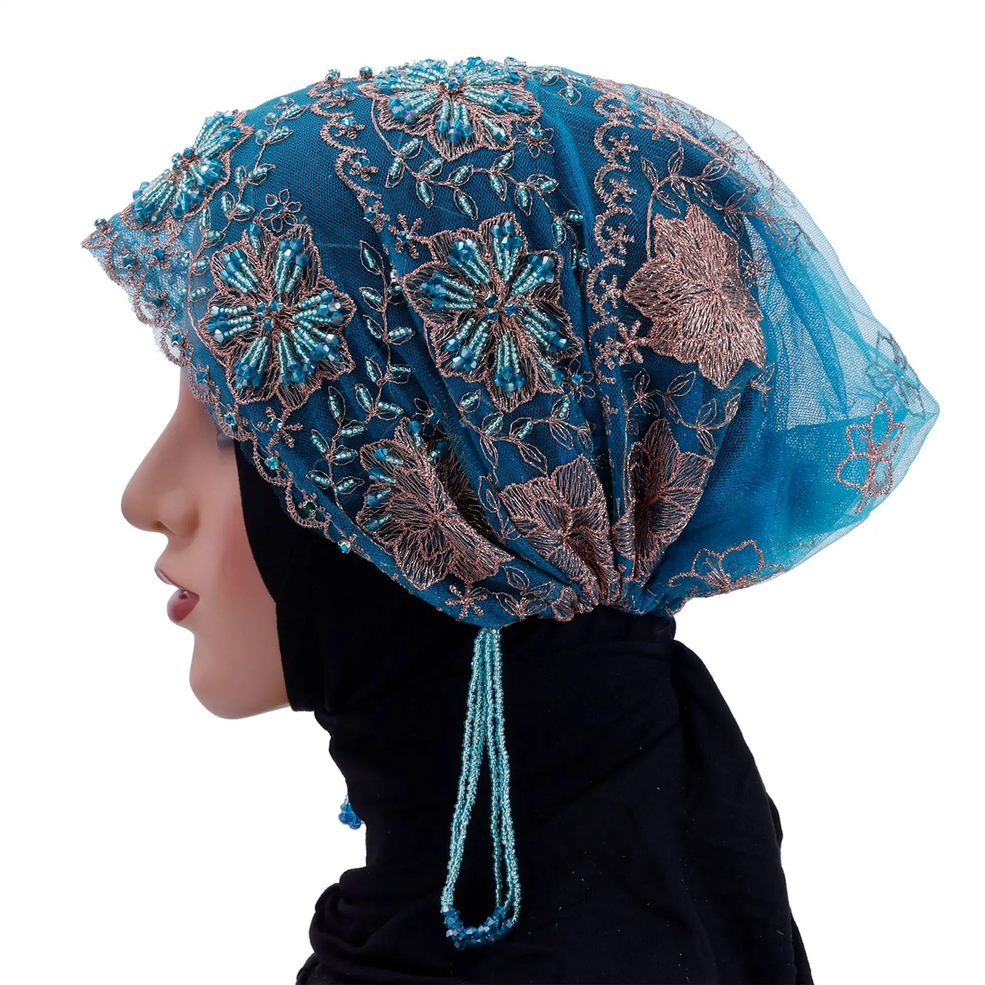 Neue Spitze Underscarf Frauen Muslimischen Hijab Perlen Quaste Turban Mützen Motorhaube Kopftuch Islam Hochzeit Party Kopf Wrap Turbante Kappe