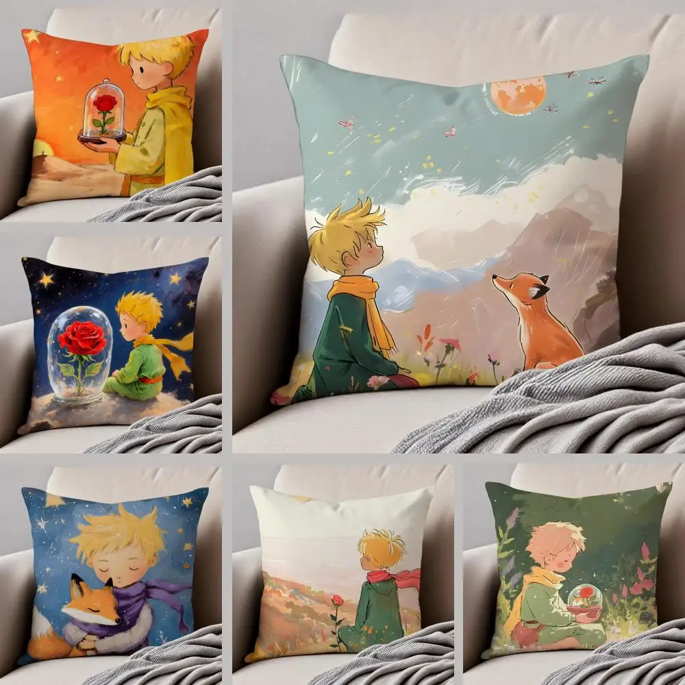 Healing The L-Little Prince Painting Fairy Tale Cushion Cover Throw Pillow Cover Hidden Button Durable Polyester Chair Cushion