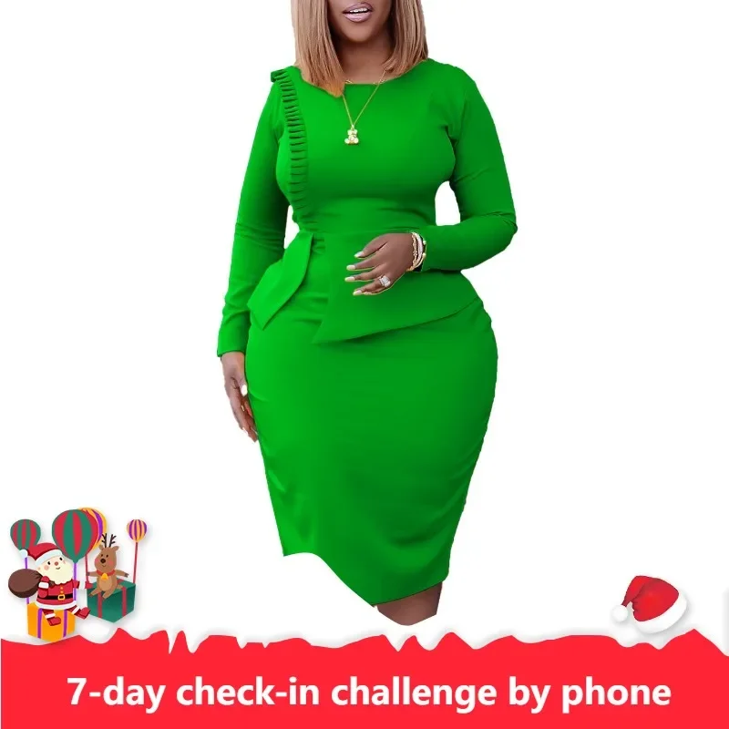 Elegant Cheap Yellow Green White Blue Clothes For Women On Promotion Long Sleeve Midi Dress African Ladies Bodycon Cheap Skirt