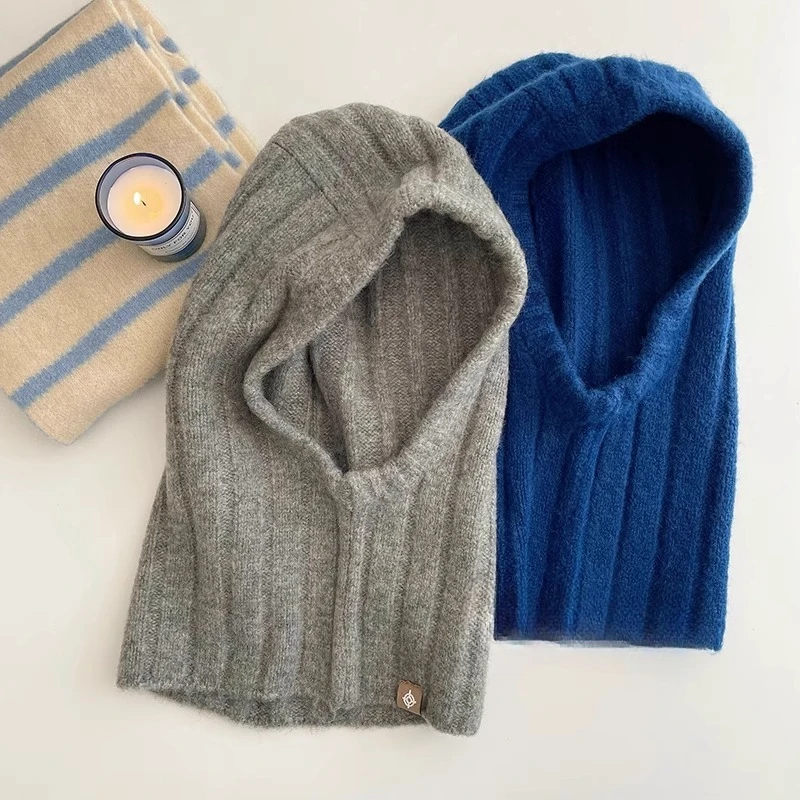 النسخة الكورية الاتجاه الصوف مزيج بالاكلافا المرأة قبعة الرقبة حماية البلوز وشاح الإناث محبوك بيني سيدة الشتاء الخريف #4