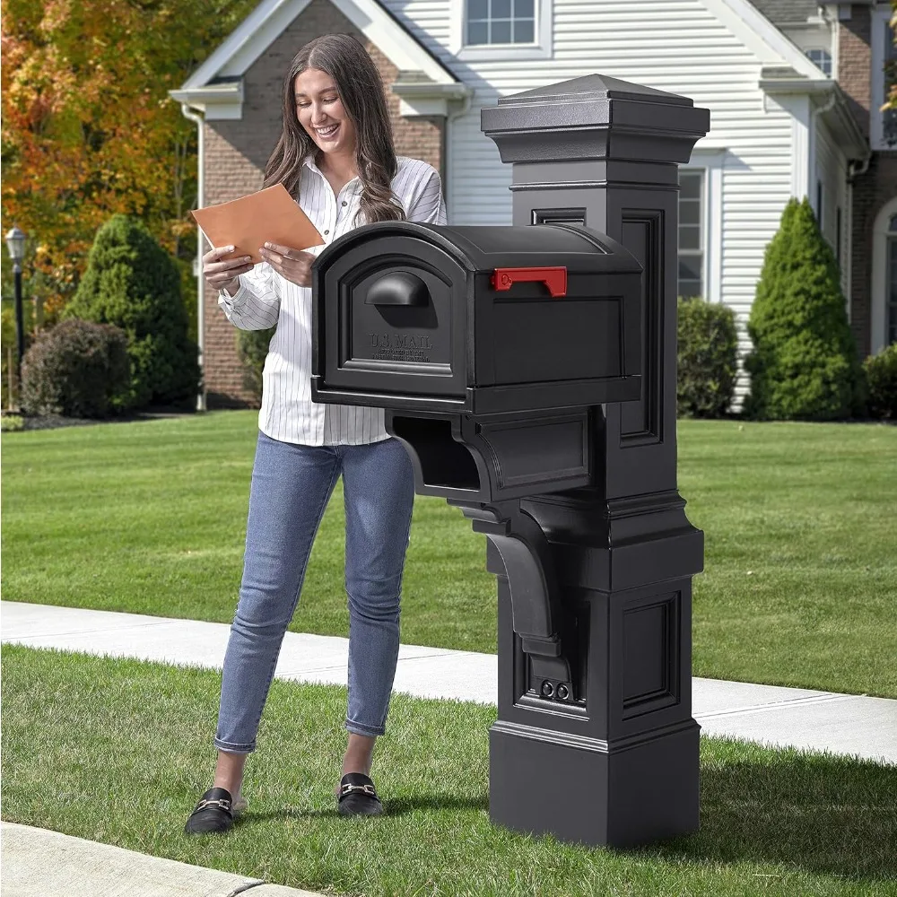 Atherton Grand Onyx Black XL Mailbox and Mailbox Post Kit – Elegantly Styled Mailbox with Post Cover, Magnetic Closure & N