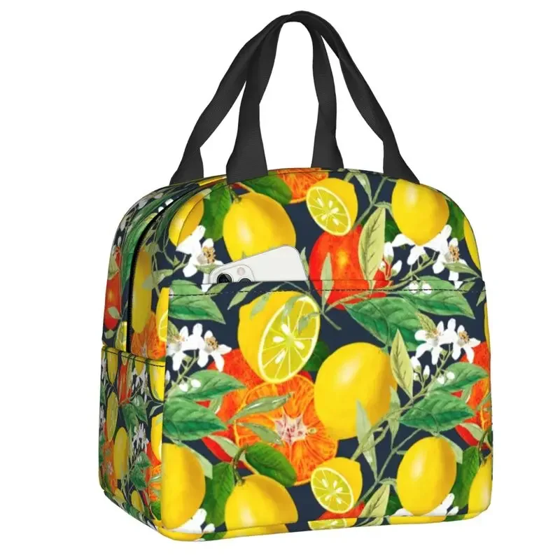 Mediterranean Majolica Fruit Lemons Insulated Lunch Bag Waterproof Cooler Thermal Bento Box Women Kids Food Container Tote Bags
