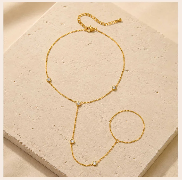 Edelstahl CZ-Fußkettchen 18K PVD Vergoldet Boho Urlaub Zierliches Barfuß Strand Fußschmuck – Detail 6