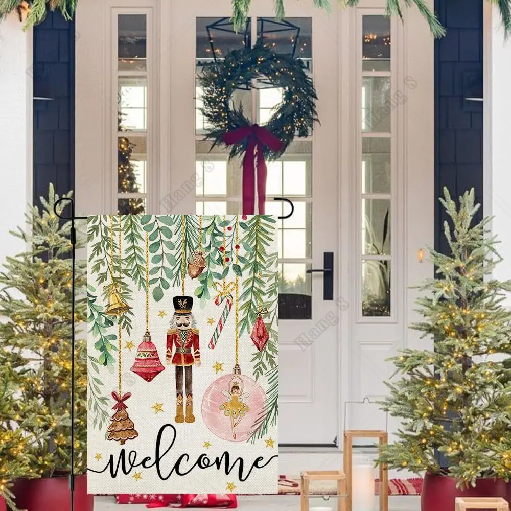 Christmas Nutcracker Garden Flag 12x18 Inch Double Sided for Outside Welcome Small Winter Holiday Yard Flag Decoration