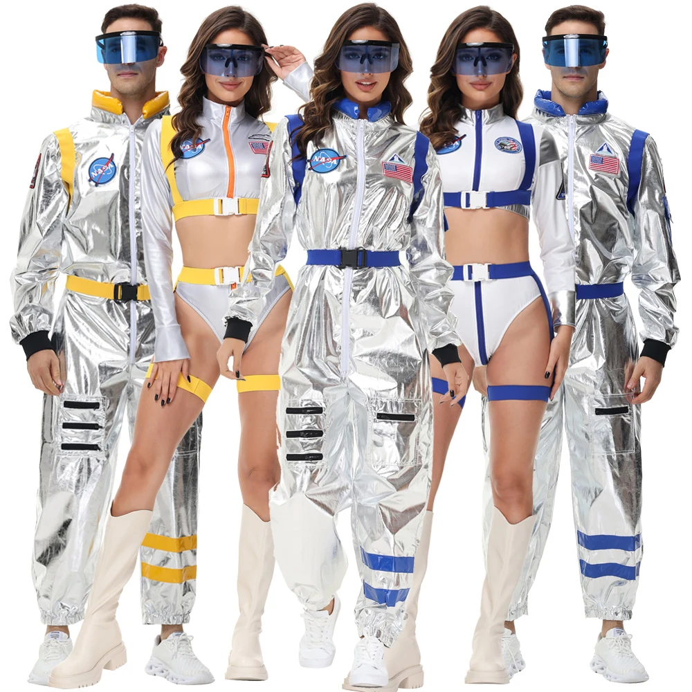 

Adult Silver Spaceman Costume Women Space Suit Party Dress up Couples Space Suit Astronaut Costume Robot Uniform Suit