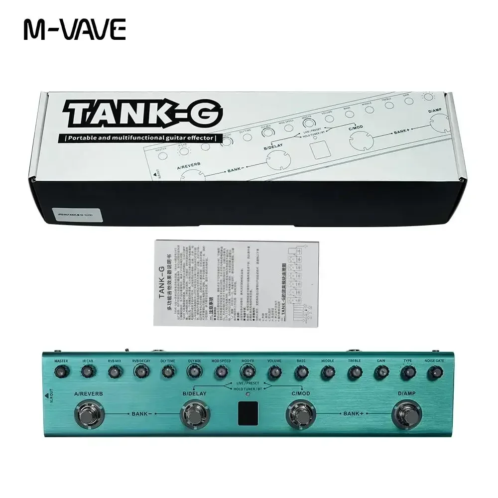 M-VAVE Tank-G Pedal de efectos de guitarra recargable 36 preestablecimiento 9 ranuras de preamplificador 8 ranuras de cabina IR 3 efecto de guitarra de reverberación de retardo de modulación