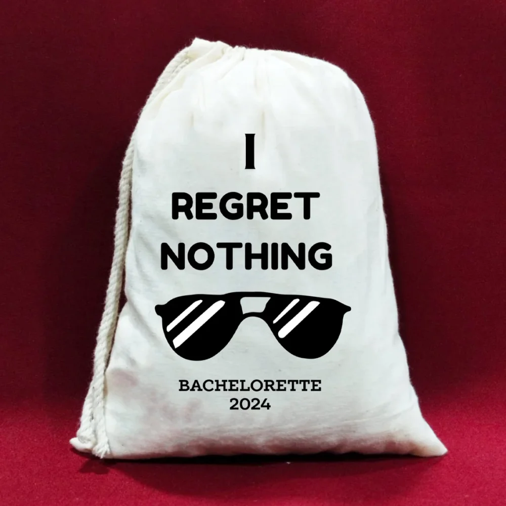 25 Custom I Regret Nothing Bachelorette Bag Birthday Party Hangover Kits Hens Party Bag Sunglasses Bachelorette Party Cotton Bag