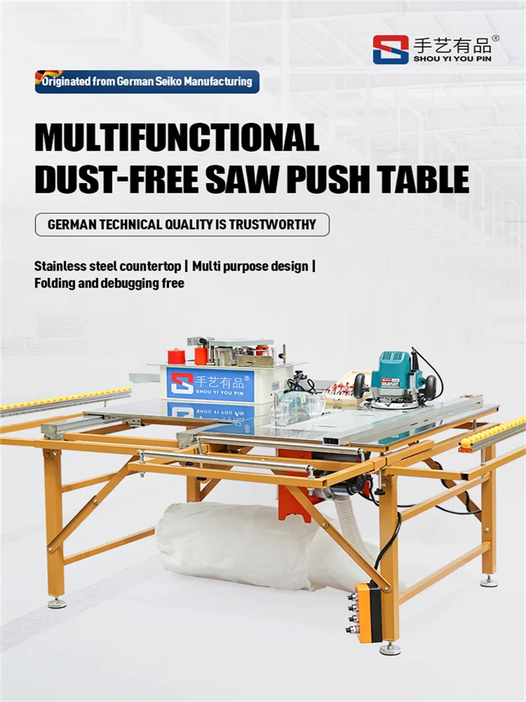 Serra de mesa deslizante de precisão para carpintaria multifuncional conjunto de carpintaria sem poeira serra de painel portátil dobrável e elevável