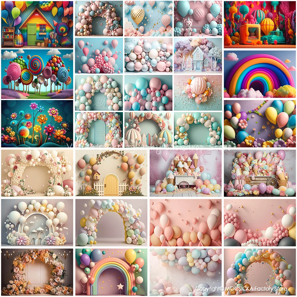 

Newborn 3D Balloon Photography Background Cartoon Castle Arch Flowers For Child Portrait Baby Birthday Party Photo Backdrop