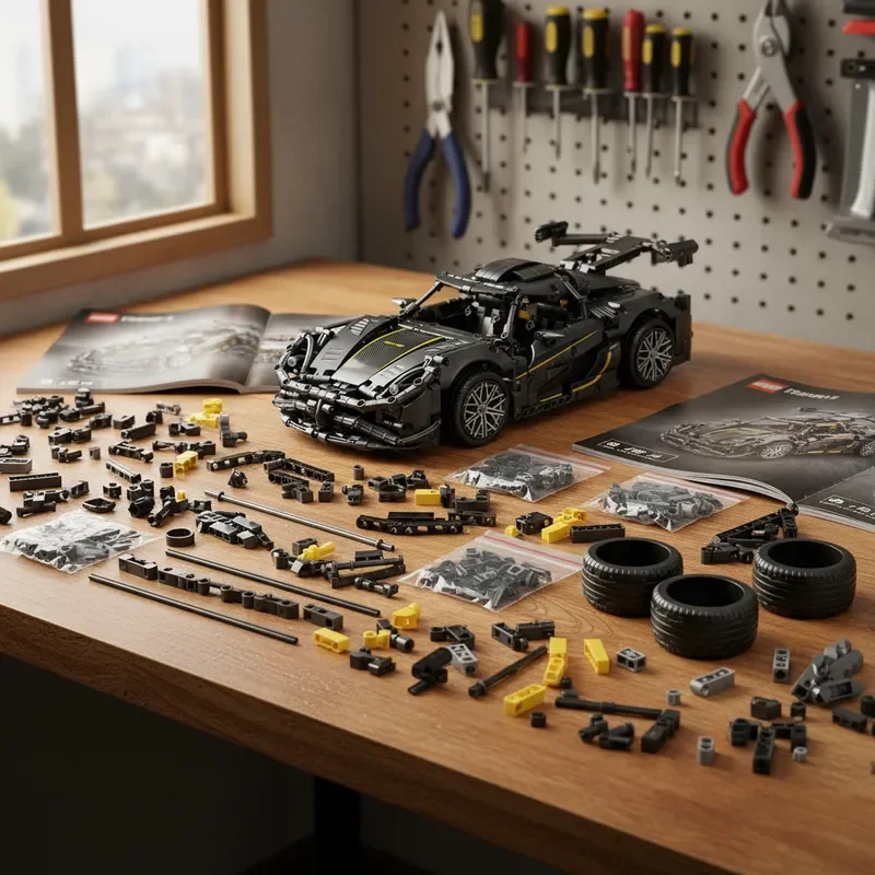 

Технические черные гоночные автомобильные строительные блоки MOC, сборочные кирпичи, образовательные DIY настольные украшения, подарки на день рождения, Рождество