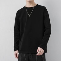 Long Sleeve Shirt Mens Casual Tops Loose Solid Color Cotton T-Shirt Crew Neck Pullover Unisex Base Shirt Breathable Undershirt