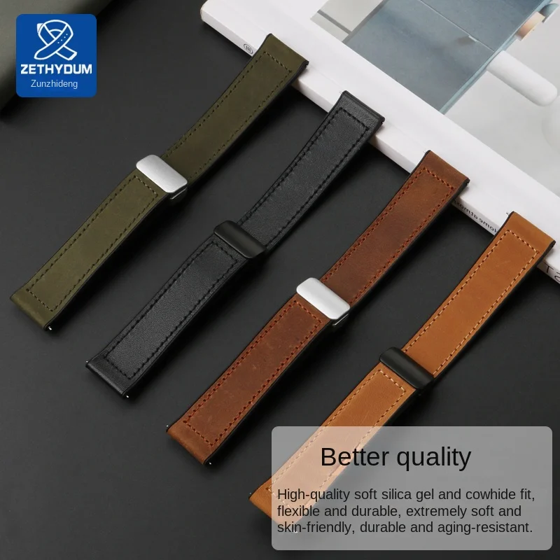 男性と女性のための革とシリコンのストラップ,20m, 22mm,クイックリリース