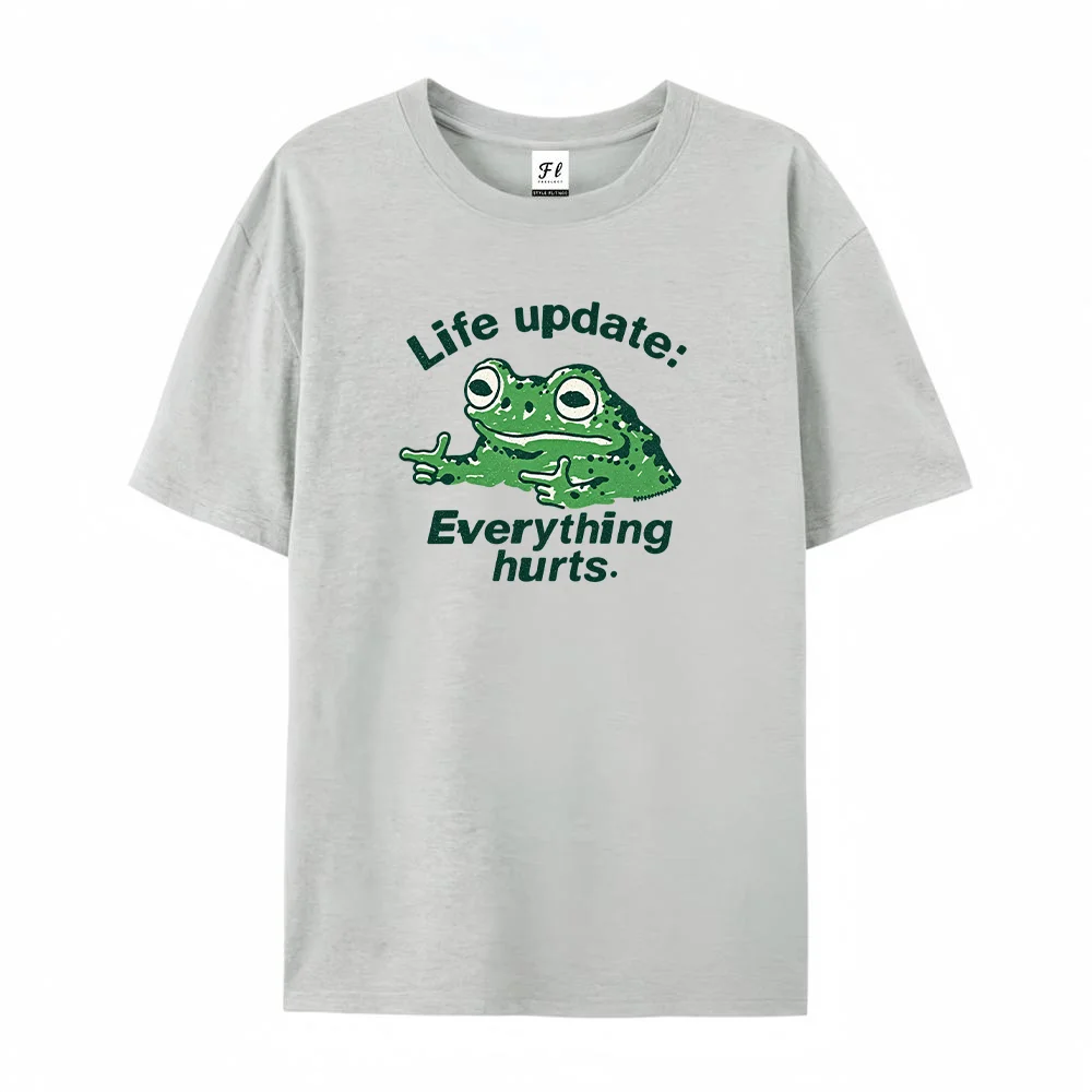 Mens Life Update Everything Hurts Frog Graphic T Shirts Funny Toad Meme Print Casual Short Sleeve Crew Neck Loose Summer Top