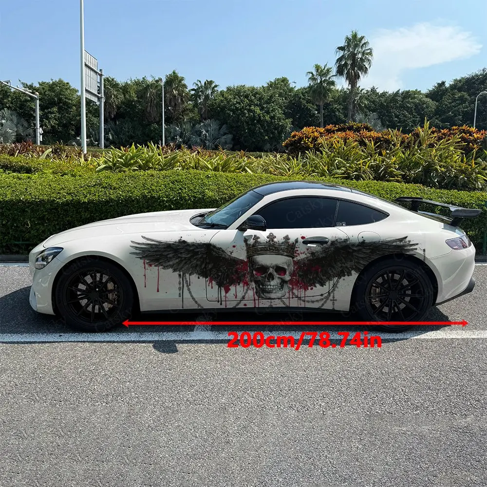 2pcs Blood Dripping Winged Skull Car Side Wraps, Self-Adhesive PVC Waterproof & Scratch-Resistant Stickers, Car Accessory Gift