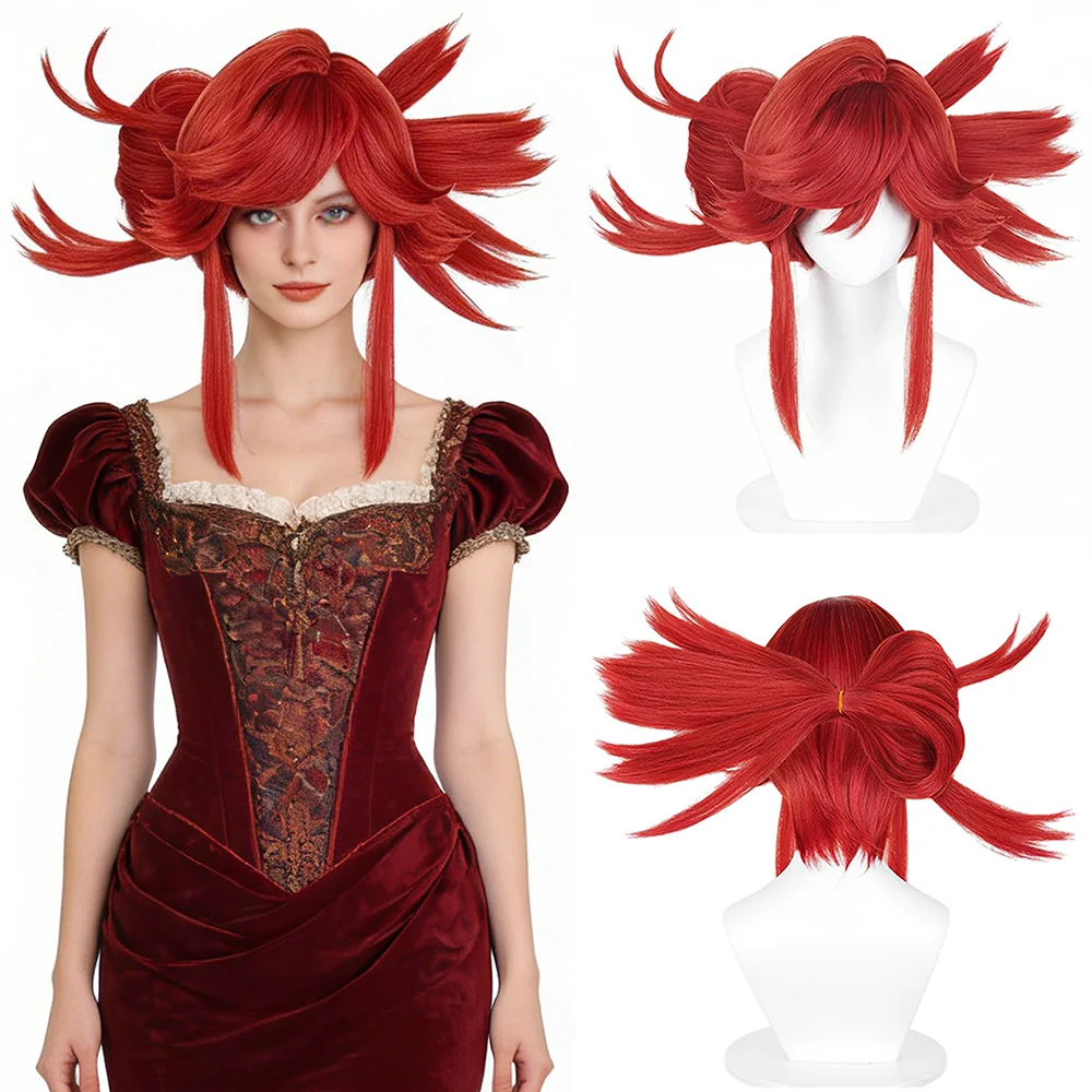 

Bright Red Spiky Cosplay Wig With Detachable Hair Bun Realistic Heat Resistant Synthetic Wig For Riyo Halloween Costume Party