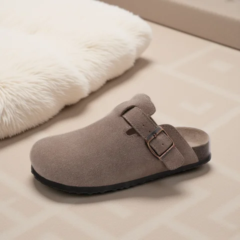 Comwarm Pantofole da uomo in pelle scamosciata di moda Nuove donne Zoccoli Sandali con soletta in sughero con supporto per l'arco plantare Scivoli da spiaggia all'aperto Scarpe da casa