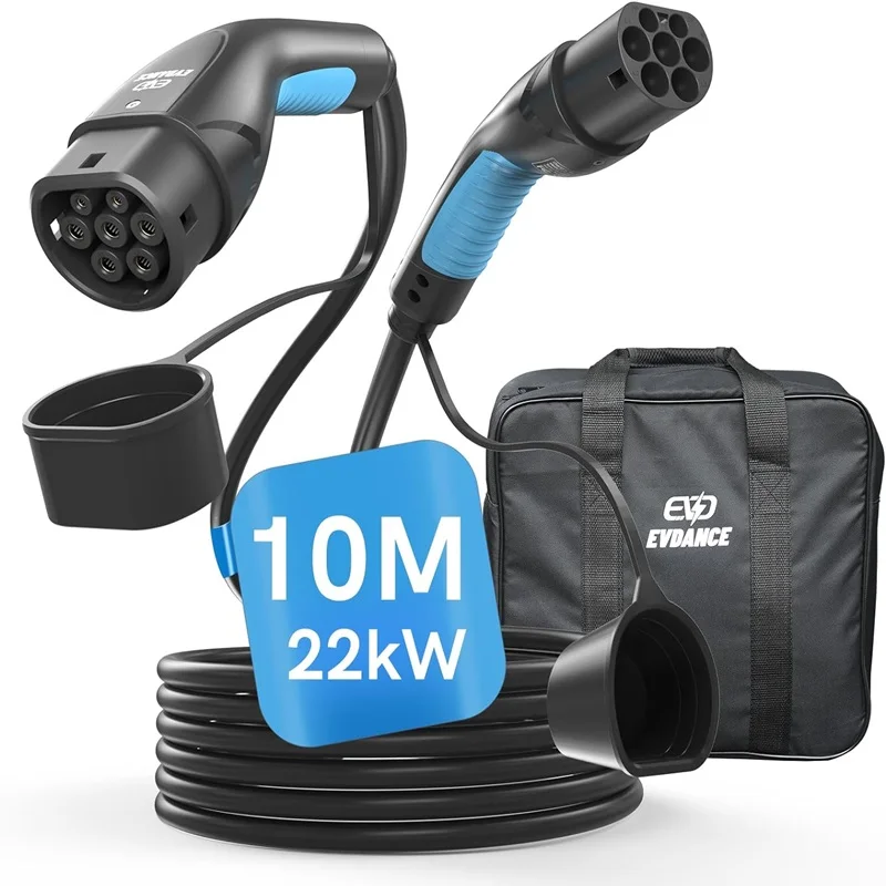 EVDANCE-Câble d\'extension de charge EV portable, câble de voiture électrique, stations de charge de véhicule électrique de type 2, 22KW, 32A, 10m