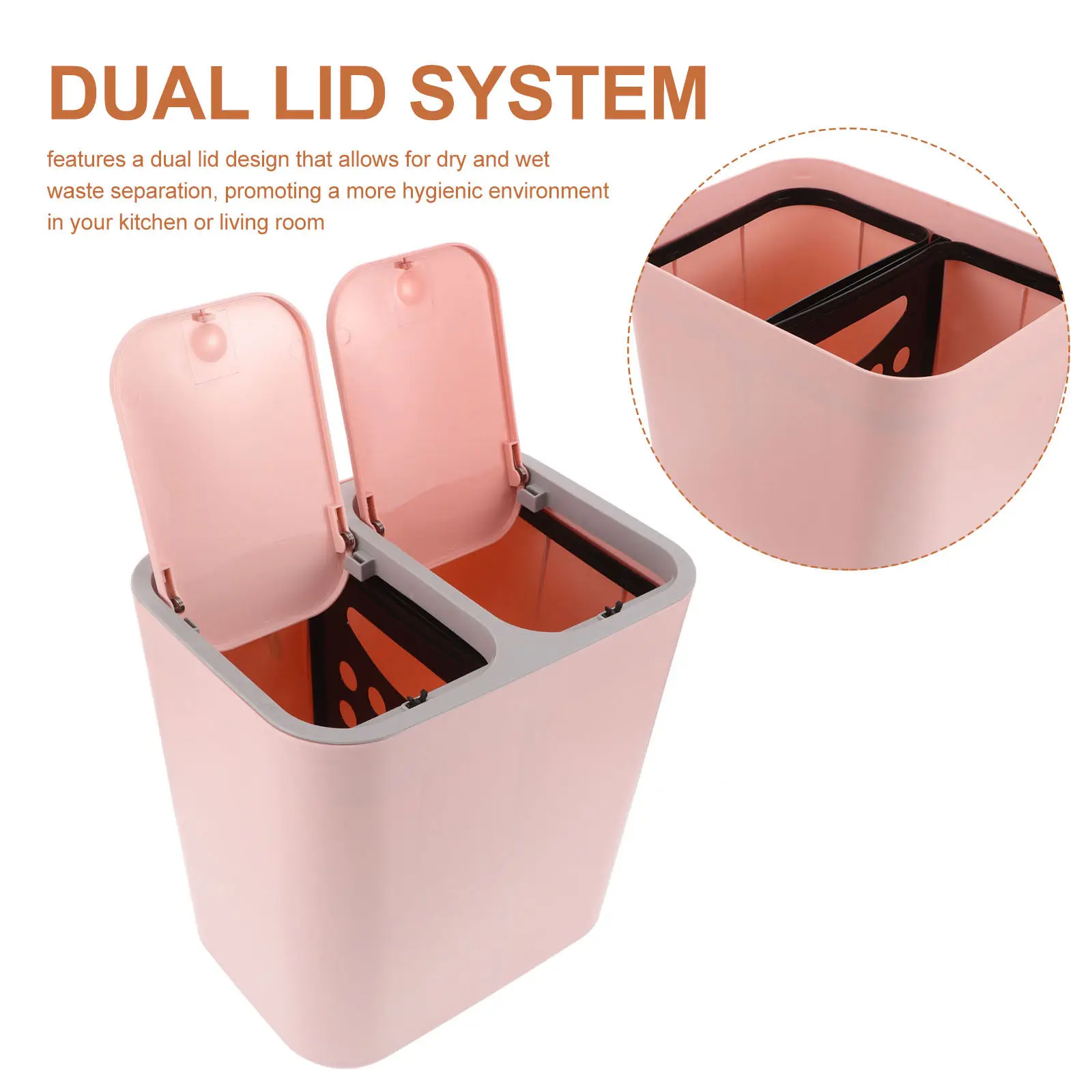 Pink Dual Compartment Kitchen Trash Can Thickened Sturdy Build Dry Wet Waste Sorting for Bathroom Living Room Dorm Room Office