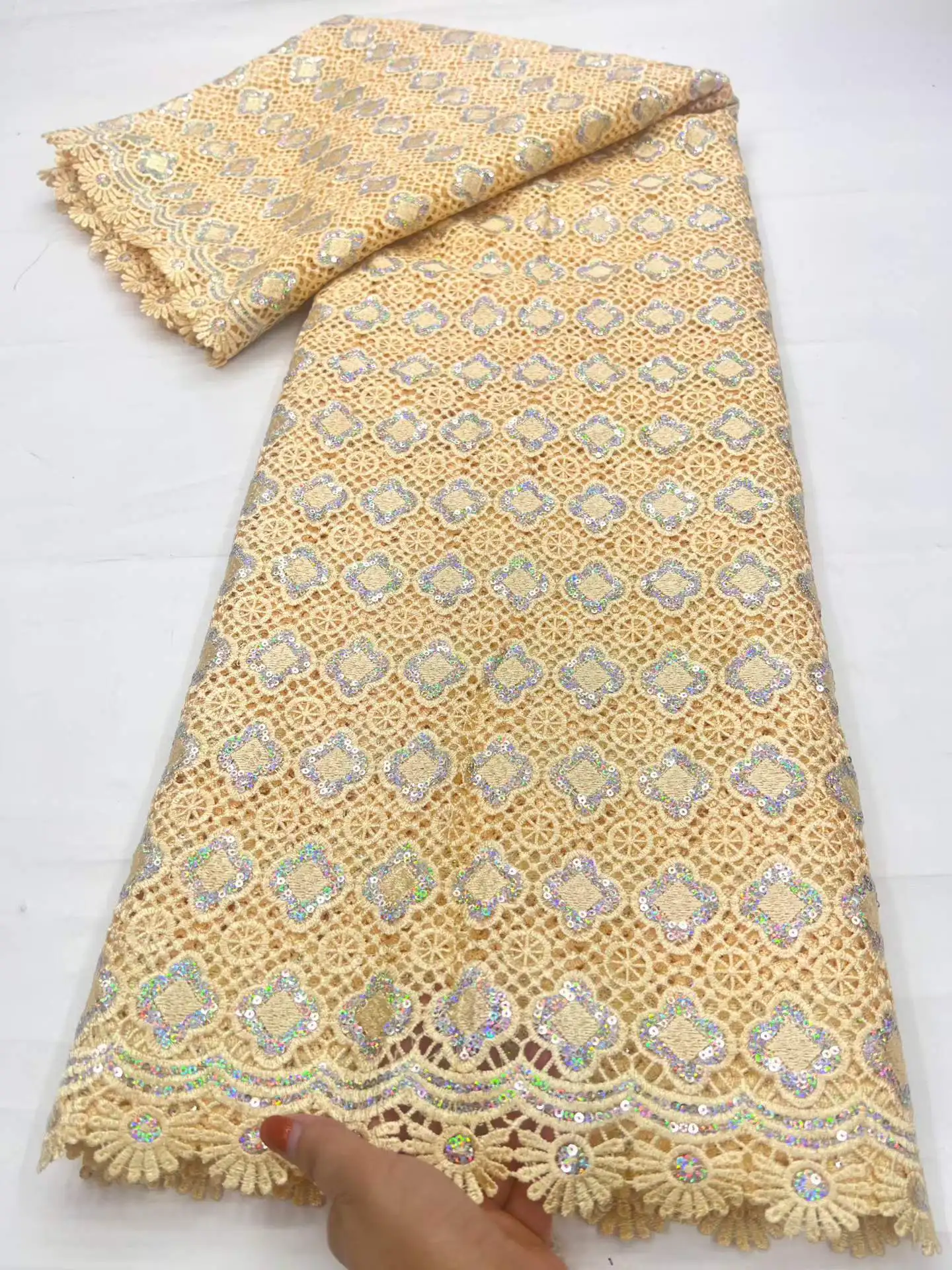 African Guipure Cord Lace Embroidery 2026 Nigerian Gilding Water Soluble Lace Fabric For Luxury Woman Wedding Sew