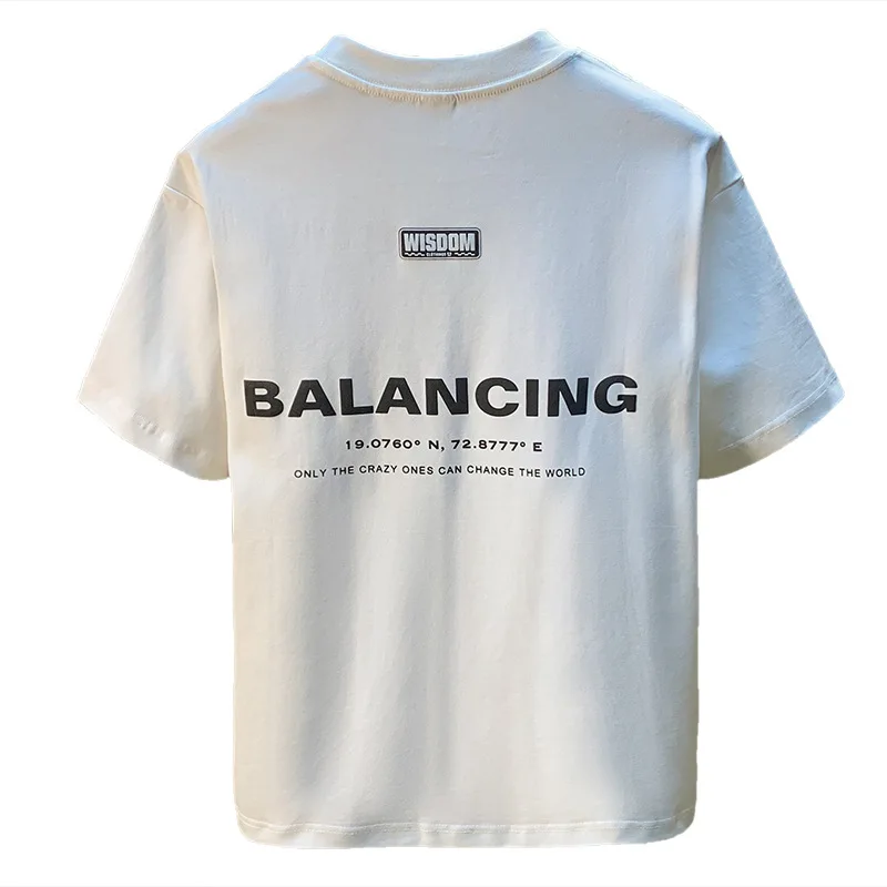 Short sleeved T-shirt for men in the summer of 2025, thin printed loose fit men's five quarter sleeve fashionable casual top