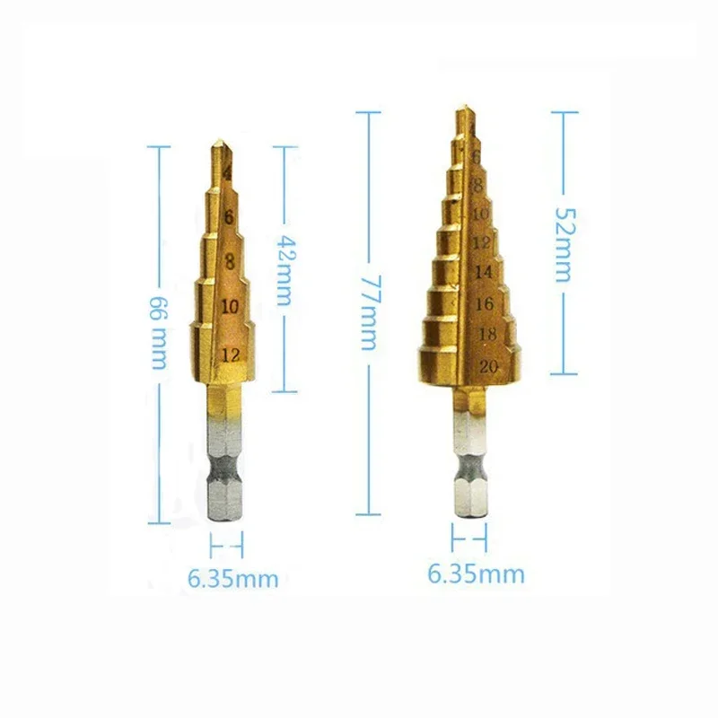 4-12/4-20mm Titanium Coated Step Drill Bit High Speed Steel Metal Wood Hole Cutter Cone Drilling Hand Tools for Woodworking